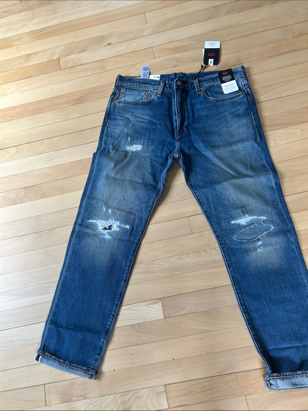 Levi's Blue selvedge Distressed Relaxed Fit Jeans